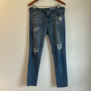 AG Adriano Goldschmied The Legging Ankle Distressed Jeans Size 31 Light Wash